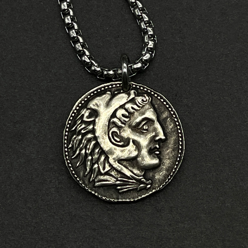 复古人像硬币项链大力神赫拉克勒斯迦太基镀银币布匿希腊神话吊坠