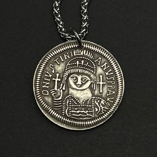 查士丁尼大帝铜币拜占庭帝国古罗马文创人像圆牌硬币项链古币吊坠