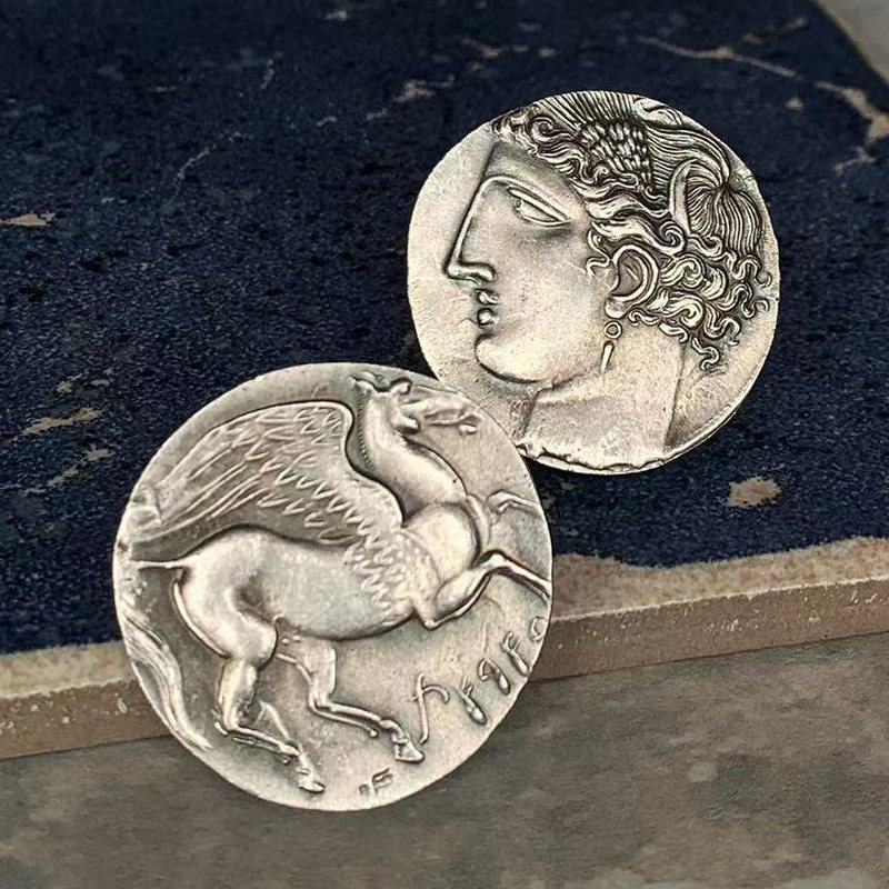 迦太基女神头像坦尼特飞马银币纯银礼物希腊罗马吊坠打孔硬币项链