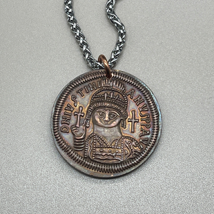 查士丁尼大帝铜币拜占庭帝国古罗马文创人像圆牌硬币项链古币吊坠