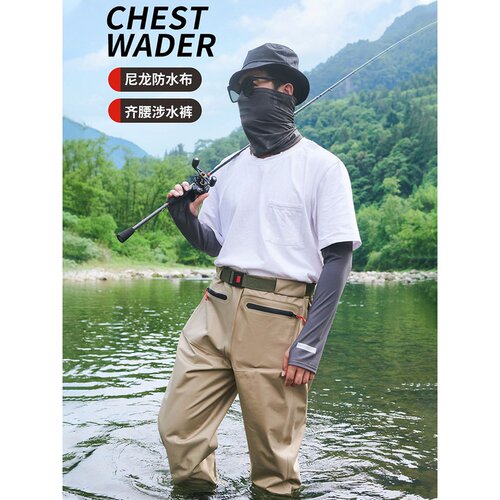 腰裤涉水裤钓鱼服赶海水裤飞蝇溪流钓半身连体防水下水裤路亚装备