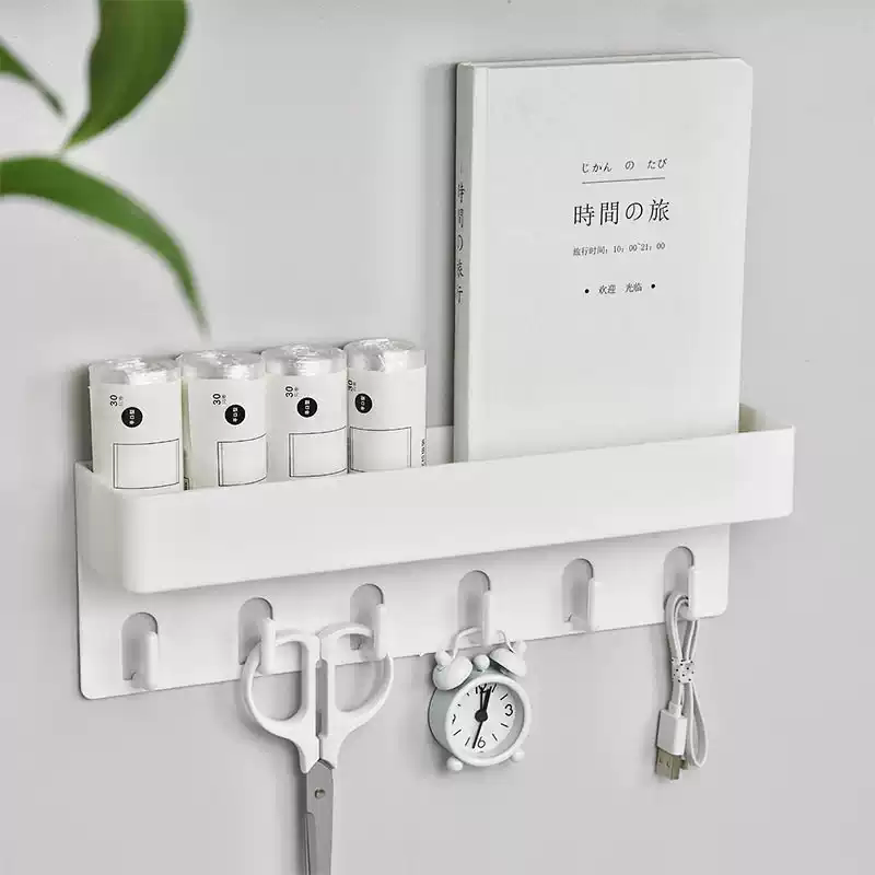 壁挂式带钩置物架免打孔钥匙收纳架玄关浴室卫生间迷你多功能北欧