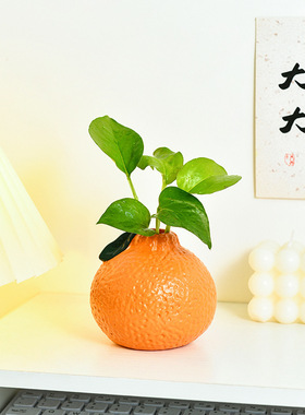 仿真橘子小花瓶客厅插花水培绿萝高颜值桌面装饰摆件实用创意礼品