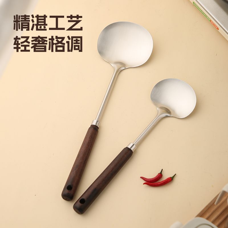 木柄不锈钢蘑菇铲大小号家用厨房长柄防滑炒勺铁铲不粘锅炒菜神器