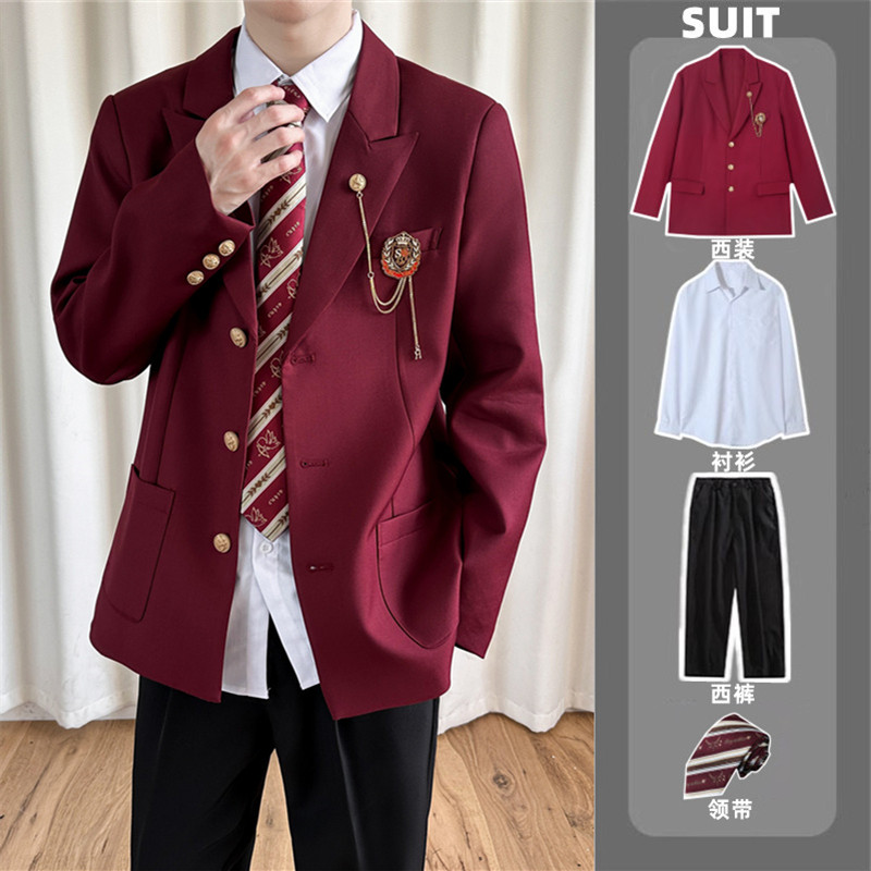 日系学院风DK西服套装宽松痞帅情侣装学生毕业照班服徽章JK制服男