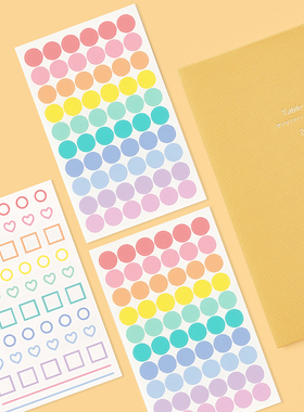 韩国antennashop彩色PVC透明圆形标记贴纸数字纸质贴线条边框重点