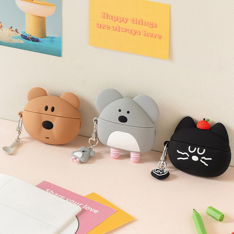 韩国romane可爱卡通动物AirPods Pro2苹果无线蓝牙耳机硅胶保护套软外壳带挂件钥匙扣套装