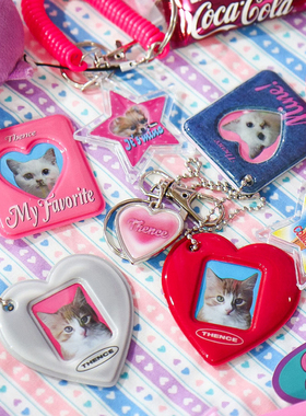 韩国thence美式复古爱心钥匙扣相片证件照收纳包小挂件钥匙链装饰