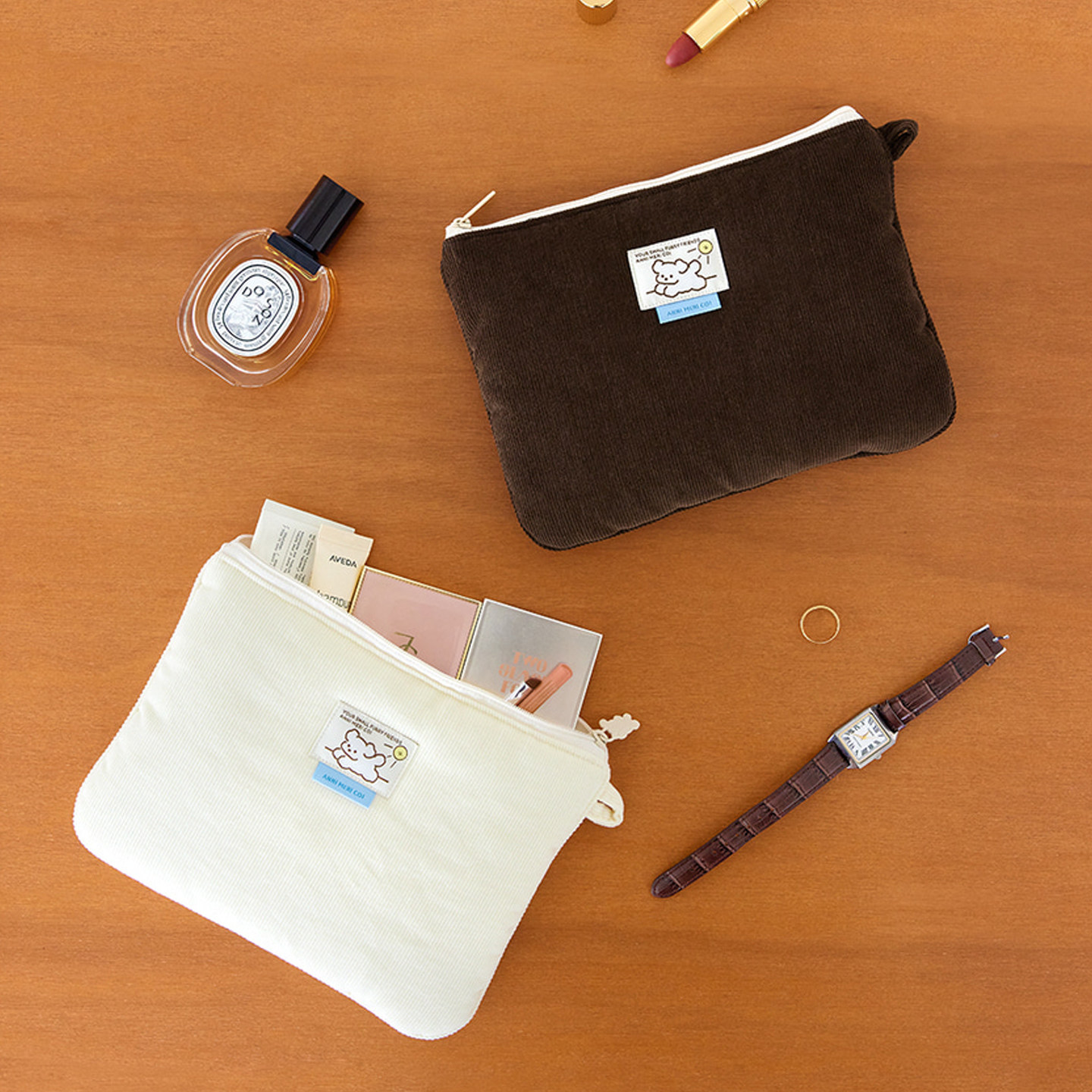 韩国livework灯芯绒化妆包多功能收纳包随身物品拉链包数码收纳包