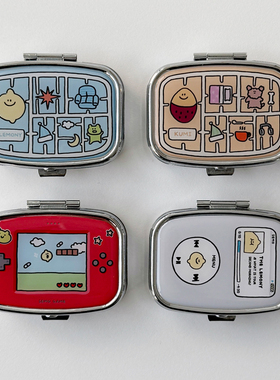韩国second morning可爱金属便携迷你小药盒分格首饰收纳随身镜子