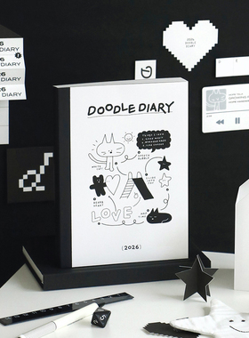 韩国iconic可爱插画2026周计划本卡通日程涂鸦手账记事本PVC日记