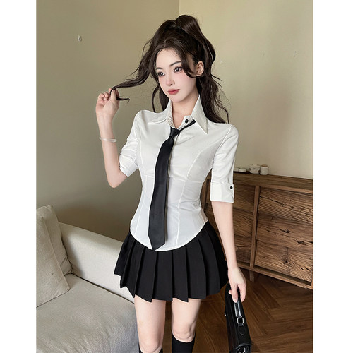 学院风jk制服套装女夏季韩系穿搭纯欲辣妹绝美衬衫上衣百褶短裙子
