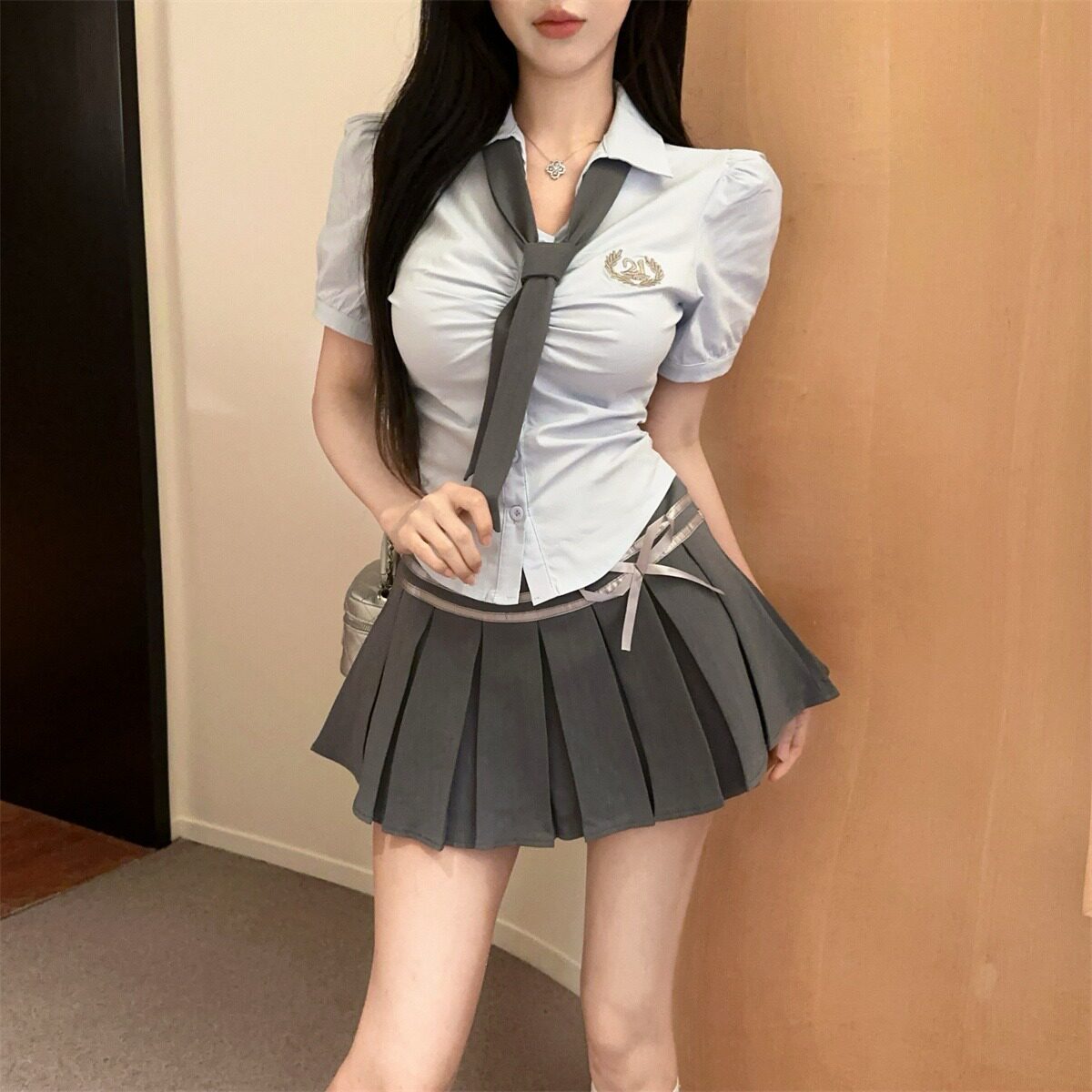 jk制服套装学院风中袖衬衫半身裙
