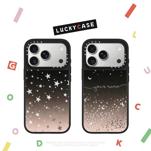 C家黑棕渐变星星月亮字母适用iphone17手机壳16promax苹果15pro镜面MagSafe磁吸14plus甜酷少女13日韩