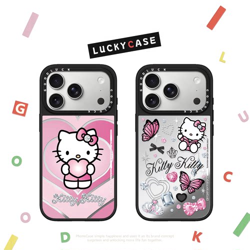 C家联名爆闪甜心Y2K蝶舞皇冠KT脸粉光爱心适用iphone17手机壳16promax苹果18pro镜面磁吸15plus卡通14可爱13