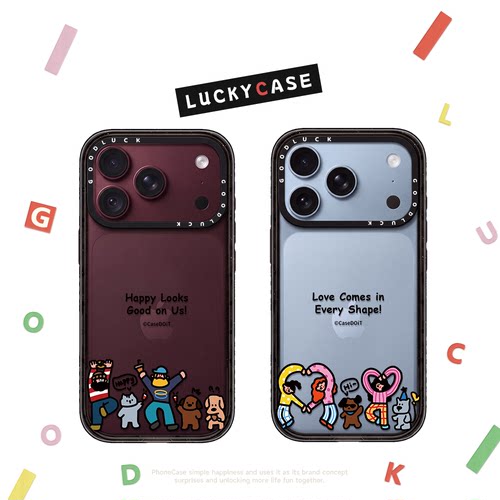 C家涂鸦插画比心情侣派对适用iphone17手机壳16promax苹果18pro透明MagSafe磁吸15plus保护套14趣味13创意12