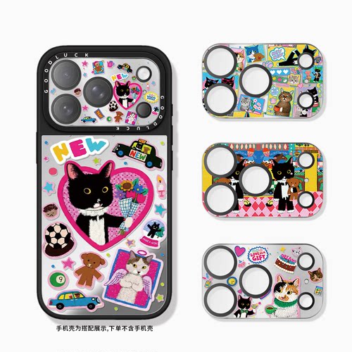 CASETIFIY联名美式复古小黑猫爱心漫画适用iphone17pro手机镜头保护膜17promax镜面保护膜PM全覆盖镜头膜C家