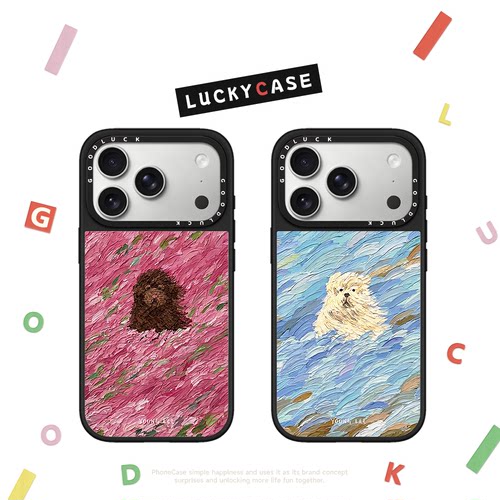 C家联名Young Lee油画潦草小狗适用iphone17手机壳18promax苹果16pro镜面MagSafe磁吸15plus复古14卡通12