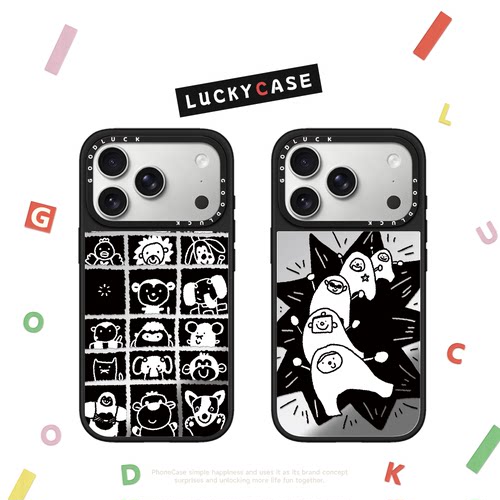 C家社交电量黑白涂鸦插画适用iphone17手机壳18promax苹果16pro镜面MagSafe磁吸15plus小众14潮牌13/12