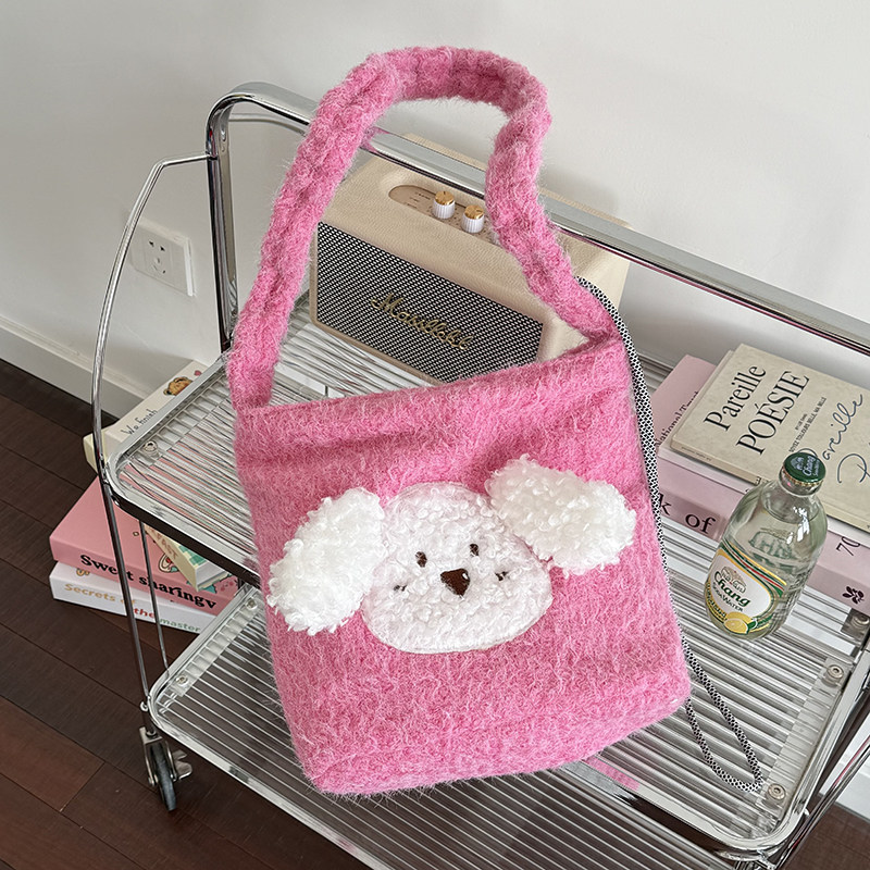 韩系ins风可爱少女毛绒斜挎水桶包秋冬新款羊羔毛卡通小狗单肩包,箱包皮具/热销女包/男包,通用款女包,淘宝优惠券,粉丝福利购,淘宝优惠卷