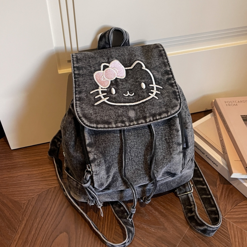 ins风KT猫背包女日韩休闲百搭小书包大学生上课通勤牛仔布双肩包