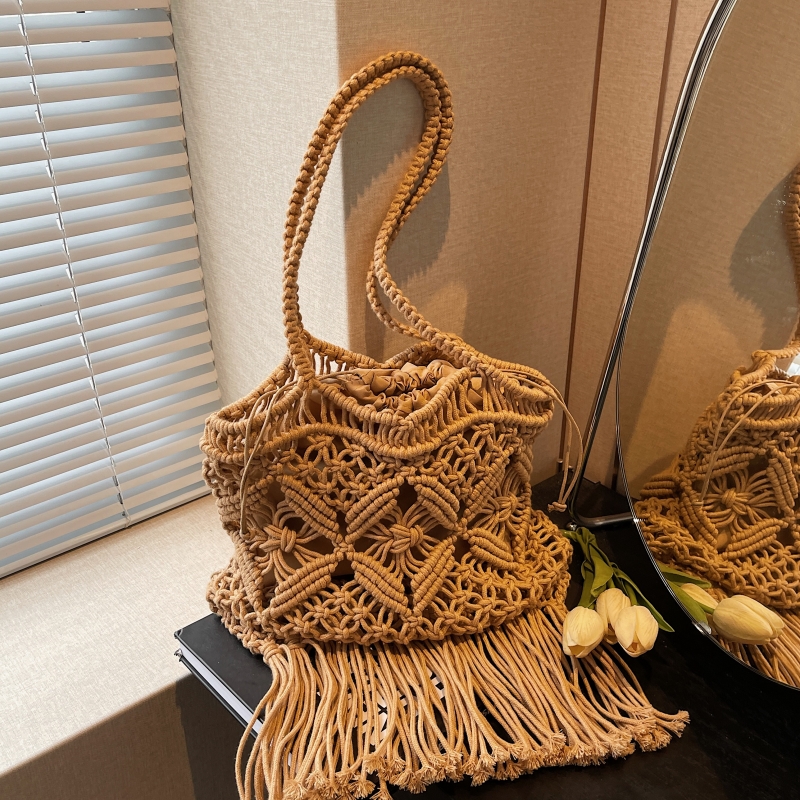 韩国chic复古镂空编织女包流苏包旅行度假沙滩包大容量单肩腋下包