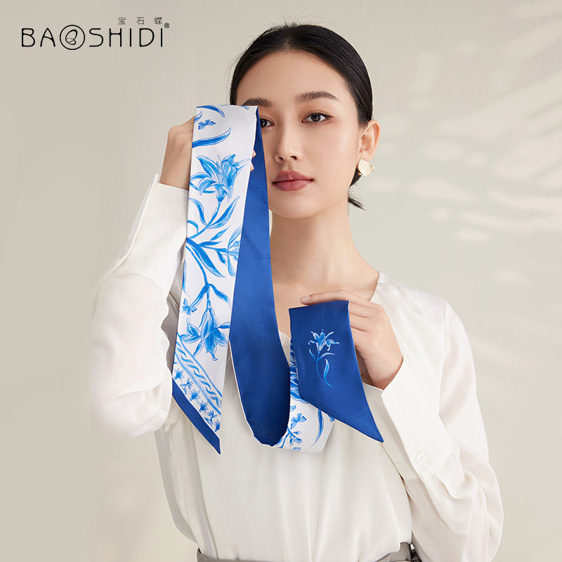 宝石蝶灵动真丝发带丝巾长条百搭小领巾送女朋友头巾女2025新款