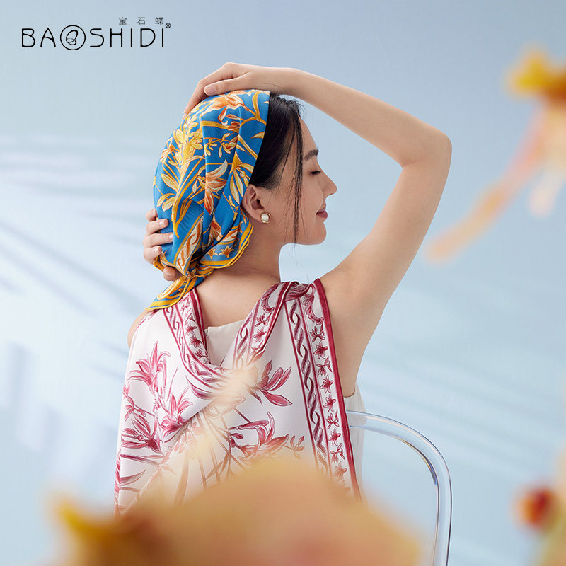 宝石蝶真丝双面异色丝巾女2024新款方巾礼盒装中秋送妈妈礼物