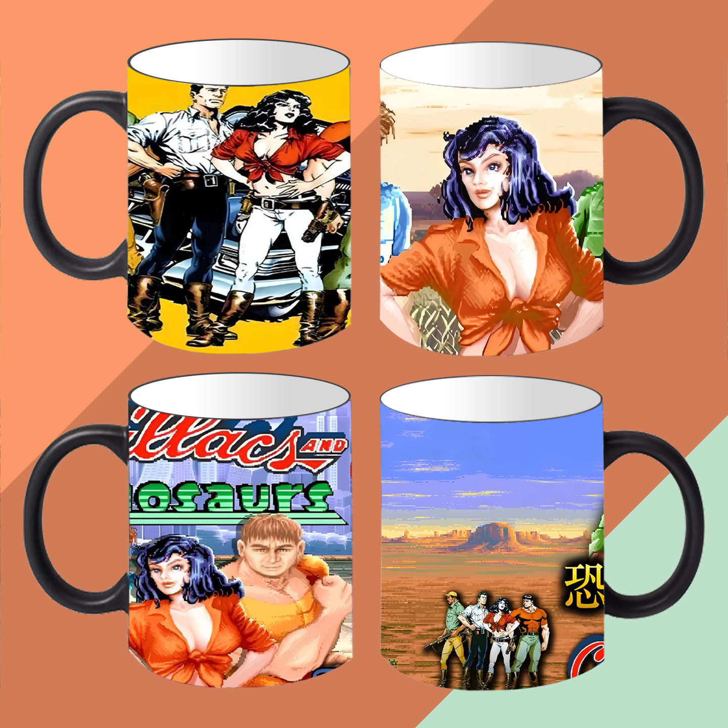 恐龙快打定制周边街机怀旧卡通加热变色陶瓷马克杯咖啡杯水杯子