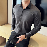 Y9015-P68加厚保暖毛呢衬衫高级感免烫衬衣米白色-M-4xl，男装衬衫，电商A211