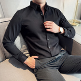 Y9015-P68加厚保暖毛呢衬衫高级感免烫衬衣米白色-M-4xl，男装衬衫，电商A211