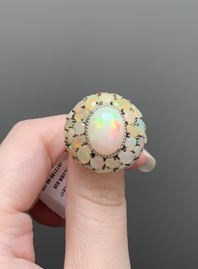 意大利中古天然欧泊豪镶银戒指