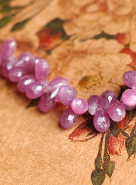 印度进口天然粉红色高性价比切面水滴红宝石DIY半成品散珠孔串珠