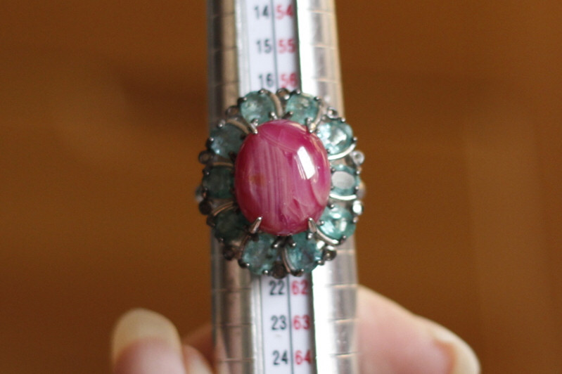 欧洲复古珠宝|欧美回流天然粉色红宝石祖母绿925银艺术设计戒指