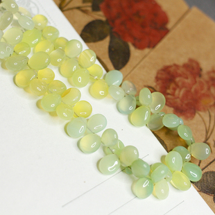 印度进口天然水滴葡萄石黄绿色边孔DIY半成品散珠子串珠配件