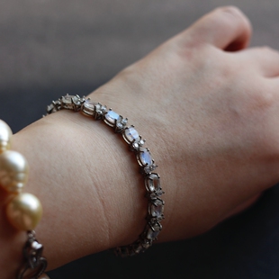 意大利回流进口天然宝石级月光石925银镀金复古中古董Vintage手链