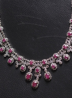 欧美天然红宝石925银中古项链