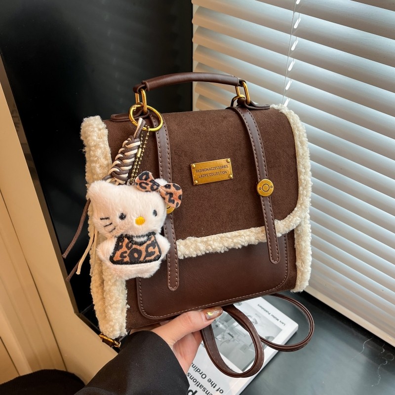 复古学院风双肩包女包包2025新款潮韩国毛绒包百搭多功能手提背包