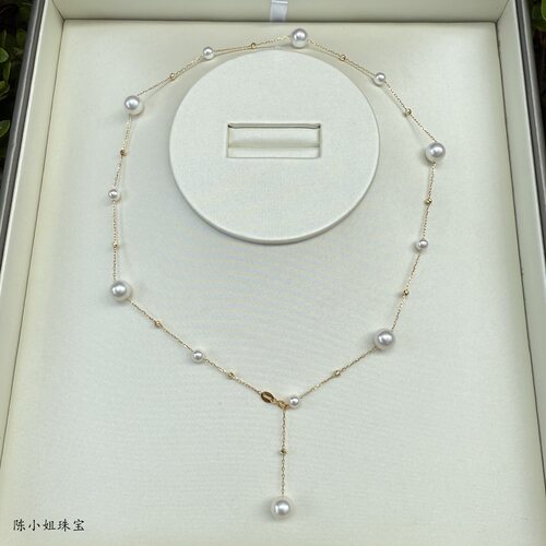 18k金/大小珠间隔款珍珠项链