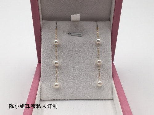 珍珠耳线18k金天然送女友流苏