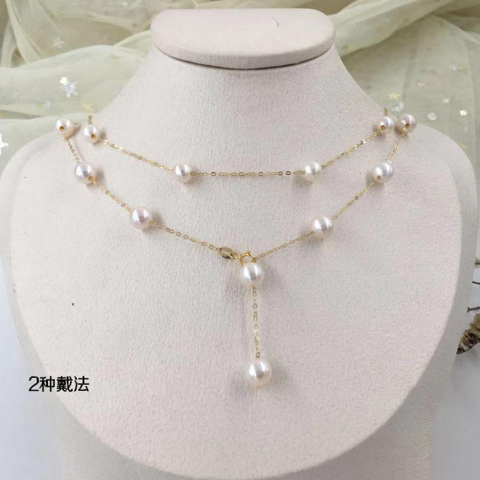 18k金小珍珠锁骨链正品满天星