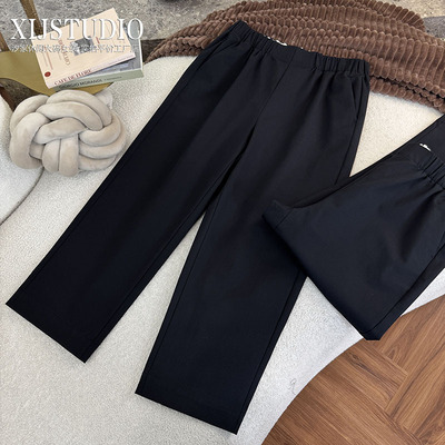 汐家女裤 春季新款松紧高腰宽松哈伦裤大码黑藏青休闲裤百搭显瘦