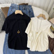 侧抽褶显瘦短袖 汐家女装 薄针织上衣内搭大码 新款 t恤日常搭配 春季