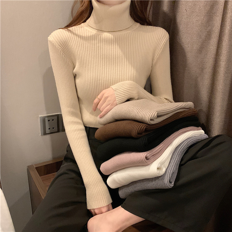 Real shot special price Korean version warm high thick two wool versatile multi color high collar sweater knitted clothes