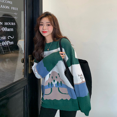 Real shot Korean lazy Cute Cartoon Bear sweater with loose and versatile long sleeve sweater