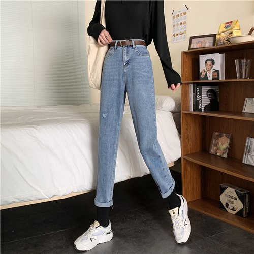 Korean version of 2021 new jeans women's loose and versatile slim Retro High waist straight pants