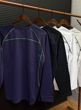 户外运动线条拼接舒适透气速干长袖跑步健身骑行秋冬百搭宽版T恤