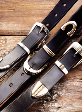 美国进口霍尔文3cm美式复古骑兵三件套皮带绅士西部唐草牛仔腰带