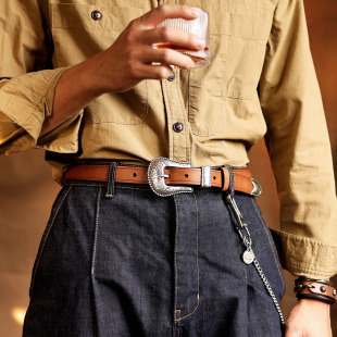 意大利头层牛皮手工皮带美式 复古西部牛仔三件套雕花骑兵皮带2.5