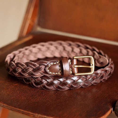 复古水洗做旧手工编织柔软皮带